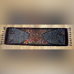 PURPLE Peacock Burn Out Art Nouveau Glass Beaded Velvet Shawl/Scarf